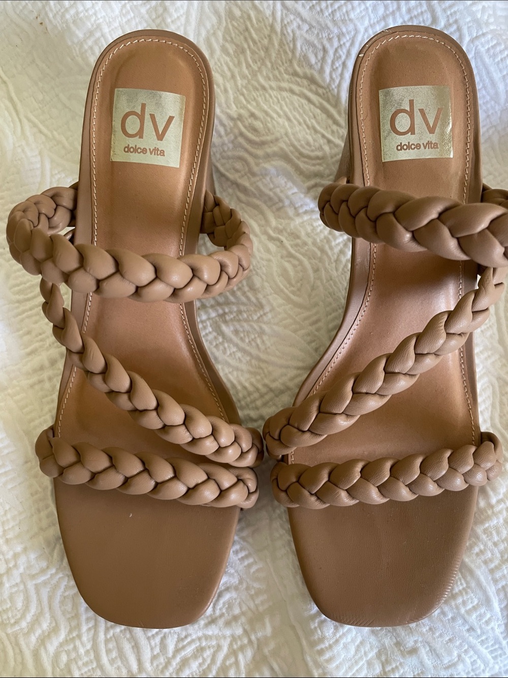 Dolce Vita Braided Triple-Strap Slide Sandals in Tan Size 9